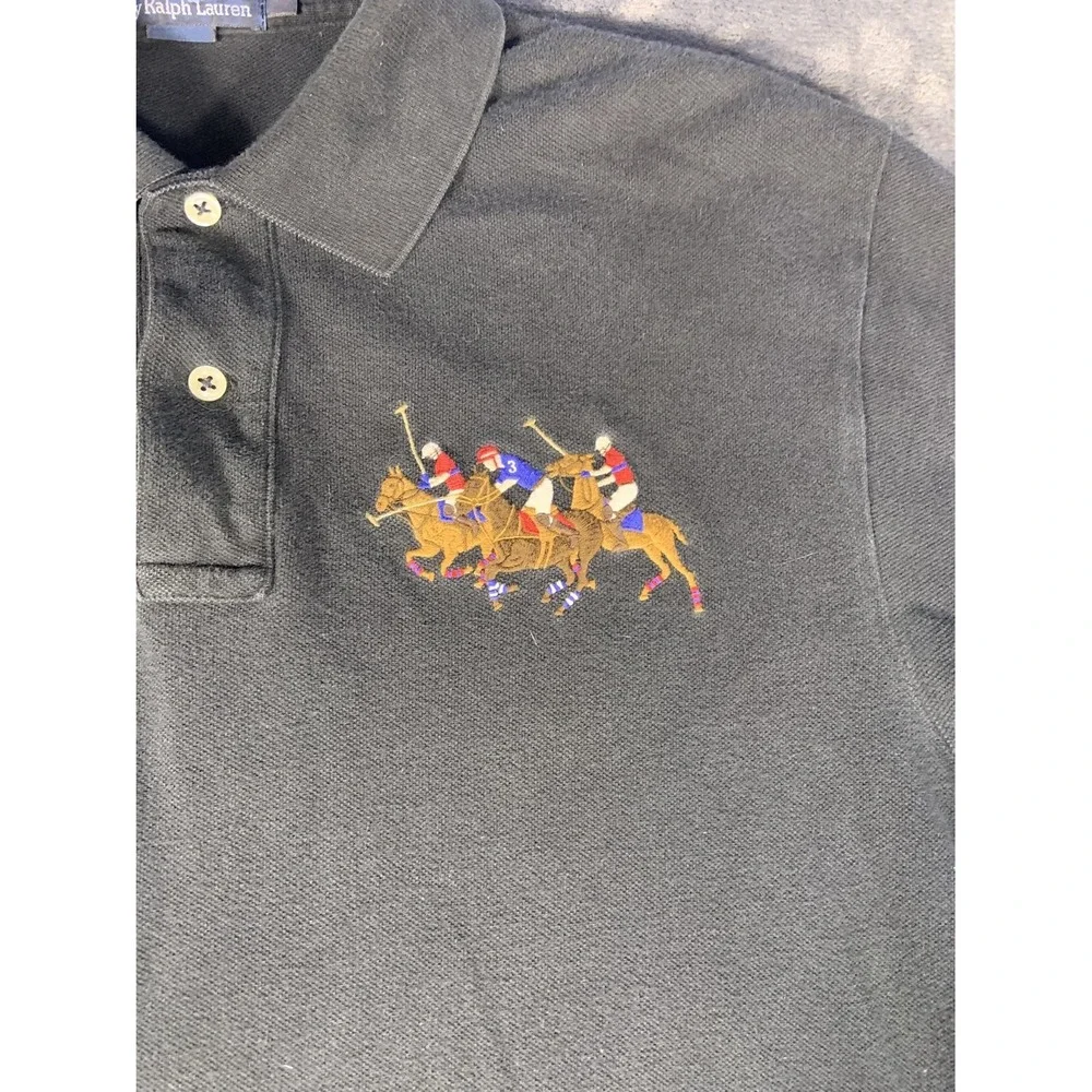 Polo Ralph Lauren Triple Pony Polo Shirt Men L Black Cotton Pique Classic Fit L